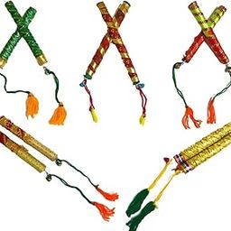 DMS RETAIL Multicolor Wooden Dandiya Sticks for Dance Garba Sticks Specially for Small Kids Or Pooja with Decorative Lace Small Size 5 Inches (Pack of 2 Pairs)-image-21