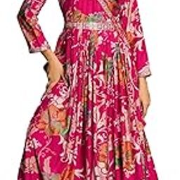 Women's vetican Print with Hand Embroidery Work Angrakha Long Gown(M-2542)-image-22