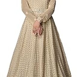 Women's Cream Faux Georgette Stitched Gown with Dupatta Full Sleeve Embroidered Anarkali Gown (ME-1239)-image-65