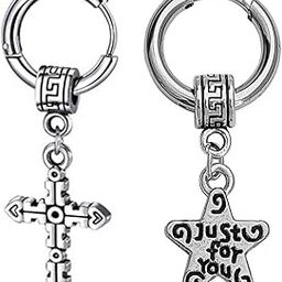 Men Christ Jesus Cross Just for you Star Ear Studs Punk Titanium Steel Piercing Jewelry Silver Stainless Steel Hoop Earrings For Men And Women-image-96