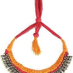 Antique Gold Toned Statement Choker Necklace for Women & Girls, Orange and Pink Color, Antique Collection, Perfect for Any Occasion-image-84