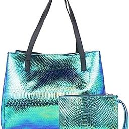 Elegance Green Tote With Blue Shine Contrast Leather | A Stylish, Versatile, and Fashionable Shoulder Bag for Women, Perfect for Any Occasion (Green)-image-10