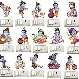 DECOR KRAFT PVC Vinyl Little Krishna Switch Board Wall Sticker for Switch Button Wall Living Room Pooja Room, Standard, Multicolour-image-44
