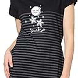 Women Striped Round Neck Half Sleeve Black Cotton Short Nighty-image-78