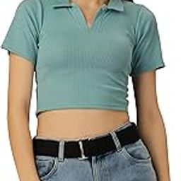 Black Ribbed Polo Collar Crop t-Shirt-image-82