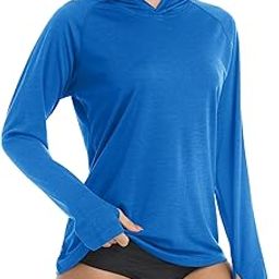 Women's Long Sleeve UPF 50+ Performance Shirts Sun Protection Shirt with Hood for Hiking,Camping,Fishing,Running, Sea Blue, Medium-image-54