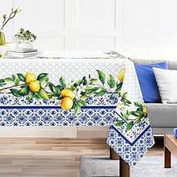 Arquiel Spring Summer Tablecloth 60×84 inch, Waterproof Blue Lemon Tablecloth Washable, Stain Resistant Cloth Table Cover for Party Picnic Dinner Decor (Lemon)-image-25