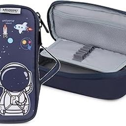 Wooum Astronaut Pencil Case – Large Capacity Holds 60 Pens & Pencils | Mesh Pocket with Zipper | Elastic Holders Strong Metal Zipper | Perfect for School & Travel (Astronaut Navy Blue)-image-95