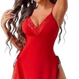 Women Lycra Babydoll Night Dress Above The Knee| Wedding Babydoll Nightdress| Honeymoon | Sexy Nighty Dress Free Size (28 to 38) Inch Red-image-90
