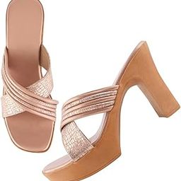 Glittery & Shimmery Block Heel Light Weight Comfortable & Trendy Party Chunky High Heel For Girls & Women-picture-4