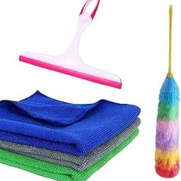 FAM ENTERPRISES Car and Bike Cleaning Combo | 1 Wiper | 1 Feather Duster/Brush| 3 Pcs Microfiber Towel/Cloth - 300GSM (40x40 CM) | Full Interior and Exterior Cleaning Kit | Color – Assorted-image-90