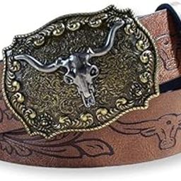 Cowboy Belt, Adjustable Woodland Belt for Formal and Casual Wear, Quality Cowboy Belt for Men with Bull Pattern Buckle, Belt for Men Jeans, Gifts (125cm)-13