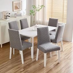 HOMETHREADS Stretchable Elastic Jacquard Chair Seat Cover – Removable & Washable, Durable Seat Protector for Dining Room, Kitchen, Restaurant & Party Chairs (Grey, Pack of 4)-image-49
