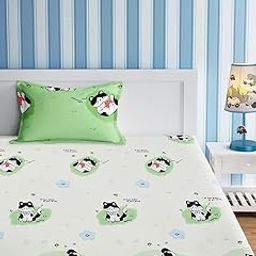 URBAN DREAM Kids Cute Kitten Print Green and Blue BEDSHEET Set (Single Bed)-image-76