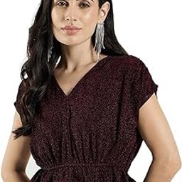 Women V-Neck Shimmer Crop Top-image-56
