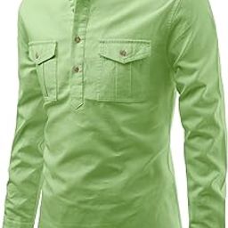Men Pure Cotton Slim Fit Double Pocket Roll-Up Full Sleeve Short Kurta with Super Soft | Stylish Design Comfortable Beige Color Kurta for Casual Outings-picture-20