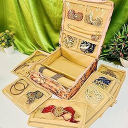 Trendifly Flower Printed Jewellery Organizers Storage Pouch Bag Box For Women Girls Ladies | Necklace Earrings Rings Bangles Multipurpose Vanity Jewelry Organiser (Orange)-image-74