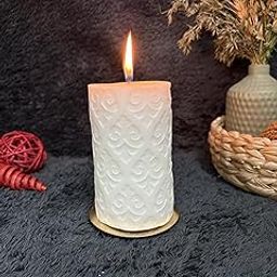 Goyoham | Premium Embossed Vanilla Scented Pillar Candle | Motif Design | 55 Hours Burn Time | Ivory Color | Home Decor & Gifting-image-82