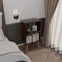 ETIQUETTE ART Bedside Table,Mid-Century Modern Bedside Table with Storage Open Shelf Wood Shelf,Small End Side Table with Decorative for Bedroom,Living Room (Brown)-picture-4