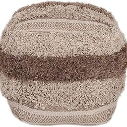 HomeRoots Beige PV Cotton Boho Shaggy Khaki Textured Pouf-image-55