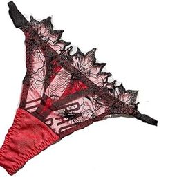 Western Couture Women's Luxury Silk Thong Panty with Lace Detail, Red and Black, Medium-image-65