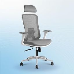 Vergo Icon Fido Premium Mesh Office Chair | High Back | Lumbar Support | 4D Adjustable Armrests | Multi Tilt Lock Recline Mechanism | Aluminum Base | Ergonomic Desk Chair for Work, Study (White Grey)-image-6