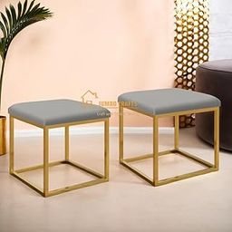 JUMBO CRAFTS Square Metal Ottoman Set of 2 Sitting Stool/Living Room Furniture/Office Stool/Velvet Ottoman Footstool/Footrest Stool Pouffes Home Decor - Grey-image-51