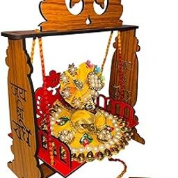 WHISTLE INTERNATIONAL Ladoo Gopal Jhula Designer Carved. Thakur Ji Ka Jhula. Wooden Jhula for Laddu Gopal | Janmashtami Swing | Krishna Kanha Ji Jhoola | Easy DIY Assembling Set. Naina Red Zero No-18