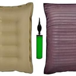 RAV Pack of 1 | Brown Cotton Travel Pillow with Air Pump & Cover | Lightweight & Compact Neck Support for Train, Bus, Flight, Camping, Hostel & Office Use-17