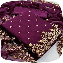 Women's Georgette Embroidered Unstitched Salwar Suit Dress Material-image-50