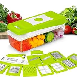 15-in-1 Vegetable Chopper with Storage Container, Multi-Blade Kitchen Slicer, Lightweight Food Dicer, Green-image-81
