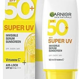 Garnier Super UV Invisible Serum Sunscreen SPF 50 PA++++ UVA/B for Broad Spectrum | Lightweight with Vitamin C | No White Cast | For All Skin Types (Oily, Dry, Acne-prone) | For Men & Women 30ml-72