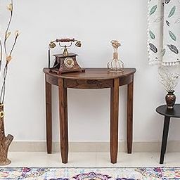 WOODEFLY Sheesham Half-Round Wooden Console Table for Living Room | Wooden Entrance Half-Round Side Table | Teak Finish-31