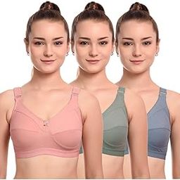 Women's Cotton Bra C Cup Plus Size Non- Padded Wire Free Full Coverage for Heavy Bust Ladies Daily Use Multicolor-picture-15