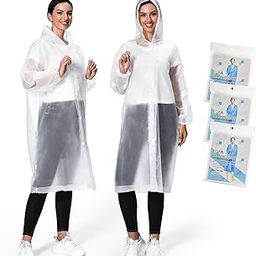 Rain Poncho, 3 Pack Poncho Waterproof for Adults, EVA Reusable Rain Coat with Drawstring Hood for Women, Transparent Emergency Raincoat for Camping, Hiking, Theme Parks, Climbing-picture-37