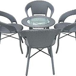 Boss Furnishings 4+1 Wicker Patio Furniture Set | 4 Chairs & 1 Table for Balcony, Garden, Bedroom | Outdoor Chair Table Set with Powder Coated Frame & UV Protected Wicker (Grey)-image-61