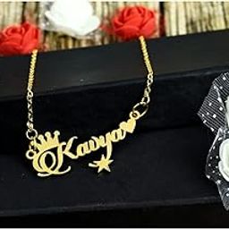 YAM ARTS Unisex-Adult Customized/Personalised Name Pendant Necklace With Crown,Heart,Star/Keychain Ur Or Love One 24K Gold Plating And Lazer Engraved Finish-image-55