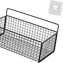 Cabinet Storage Basket Sturdy Steel Wire Basket for Fruits Vegetables Snacks M Black with Sticker-15