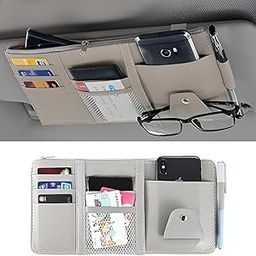 Car Visor Organizer with Zipper – PU Leather Sun Visor Pouch for Cards, Sunglasses, Pens & Small Documents – Car Storage Accessory with Mesh Pockets-12