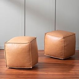 nestroots Faux Leather Ottoman Pouffe for Living Room Set of-2 | 16 inches Camel Brown Sqaure Floor Seating Pouf |Footrest Stool for Bedroom, Entryway & Balcony | Modern & Comfortable Bean Bag Style-picture-16