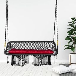 Swingzy Large Premium Double Seater Swing Chair/Hammock Chair for Home, Indoor, Outdoor, Garden/Hanging Hammock Swing Chair for 2 People/Jhula for Adults with Hanging KIT with Cushion Black Polyester-image-1