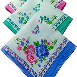 Ladies Floral Cotton Handkerchiefs – Pack of 6 Soft Hankies with Multi-Colored Border, Lightweight & Reusable – Floral Print Hanky Set for Women-image-67