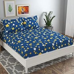 BSB HOME 120 TC Double Abstract Printed Bedsheet with 2 Pillow Covers | 110 GSM Soft Brushed Microfiber - Breathable & Wrinkle Free - (86 X 88 Inch, Dark Blue & Yellow & White)-6