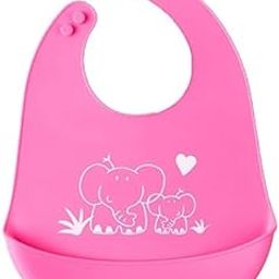 BabyGo Baby Silicone bibs | Baby Bib for Feeding & Weaning Babies & Toddlers | Waterproof, Washable & Reusable|Non Messy Easy Cleaning, Adjustable Neckline with Buttons (Pink)-16