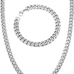 Men's Silver Cuban Chain and Bracelet Set – Stainless Steel Hip Hop Jewelry for Men – 6mm Thick, Durable & Stylish-20