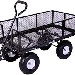 HORSESHOE Heavy Duty Steel Mesh Garden Cart Utility Wagon Installed 4.10/3.50-4 FLAT FREE Tire on Steel Wheel Assembly, w/Removable Sides & Liner, Max Load 880 Pounds (Black)-image-69