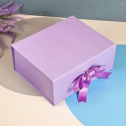 SATYAM KRAFT 1 Pcs Multipurpose Decorative Folding Paper Gift Box with Ribbon | Premium Rectangular Cardboard Box for Engagement, Wedding, Birthday, Anniversary, Return Gifts (PURPLE, PACK OF 1)-image-62