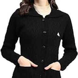Womens Self Design Collar Neck Wool Blend Cardigan Grey-image-99