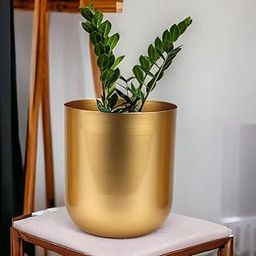 ecofynd 4.3 inches Round Metal Planter for Home Decor, Pack of 1 (Gold)-image-50