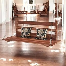 SIYA ART Indoor Hanging Wooden Swing for Living Room Patio Jhula for Home Garden Outdoor & Balcony (Honey Finish)-15